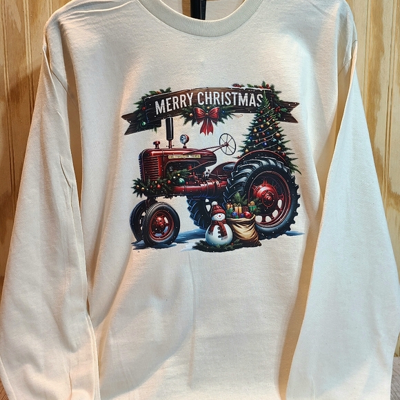 🚜 Vintage Tractor Christmas Shirt – Rustic Farm Holiday Unisex Long Sleeve Tee - Picture 12 of 16